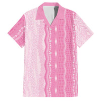 Vintage Pink Hawaiian Traditional Kapa Mix Flowers Lei Family Matching Off Shoulder Short Dress and Hawaiian Shirt LT7 Dad's Shirt - Short Sleeve Pink - Polynesian Pride