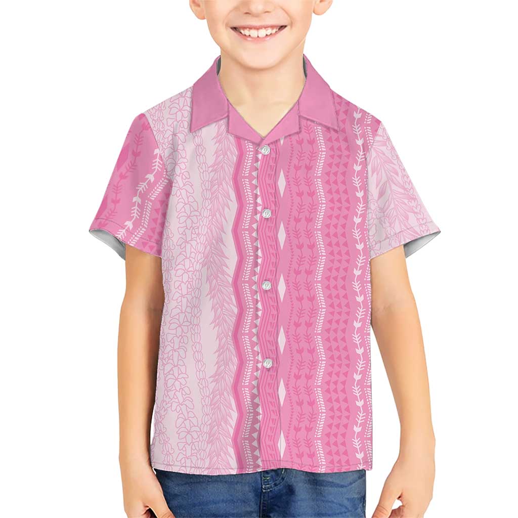 Vintage Pink Hawaiian Traditional Kapa Mix Flowers Lei Family Matching Puletasi and Hawaiian Shirt LT7 Son's Shirt Pink - Polynesian Pride