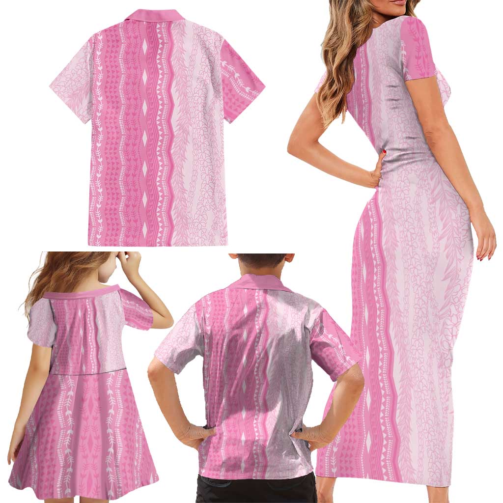 Vintage Pink Hawaiian Traditional Kapa Mix Flowers Lei Family Matching Short Sleeve Bodycon Dress and Hawaiian Shirt LT7 - Polynesian Pride