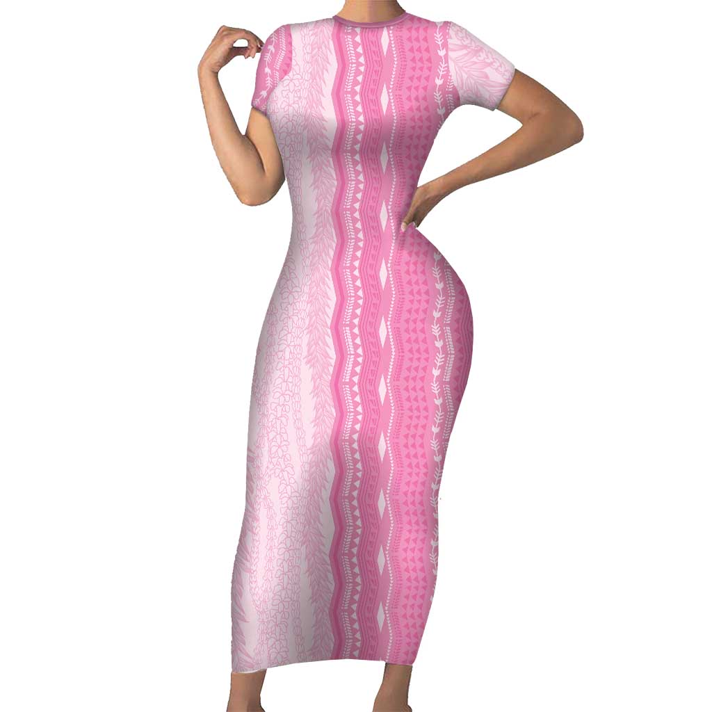 Vintage Pink Hawaiian Traditional Kapa Mix Flowers Lei Family Matching Short Sleeve Bodycon Dress and Hawaiian Shirt LT7 Mom's Dress Pink - Polynesian Pride