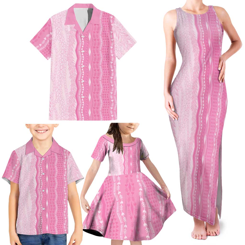 Vintage Pink Hawaiian Traditional Kapa Mix Flowers Lei Family Matching Tank Maxi Dress and Hawaiian Shirt LT7 - Polynesian Pride