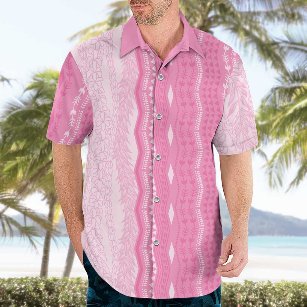Vintage Pink Hawaiian Traditional Kapa Mix Flowers Lei Hawaiian Shirt
