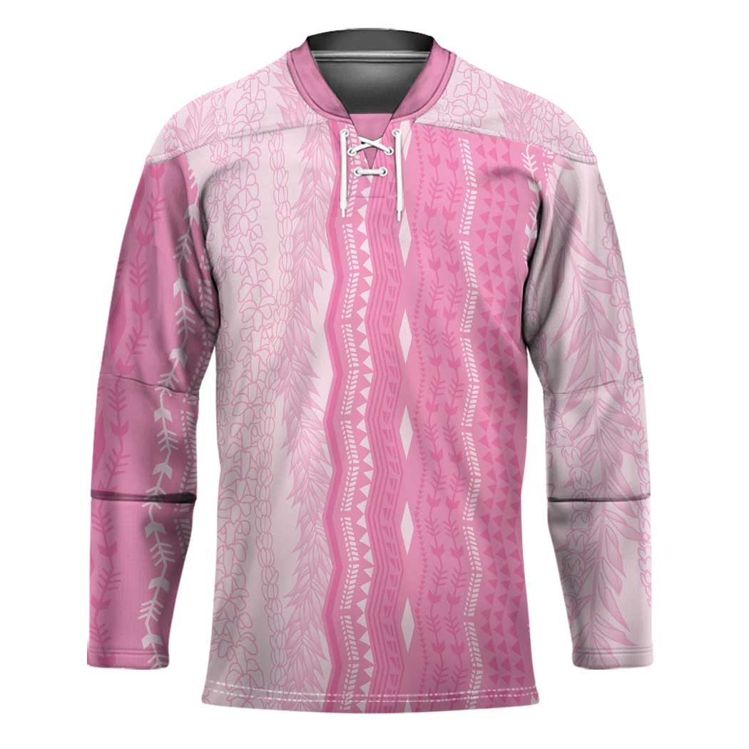 Vintage Pink Hawaiian Traditional Kapa Mix Flowers Lei Hockey Jersey