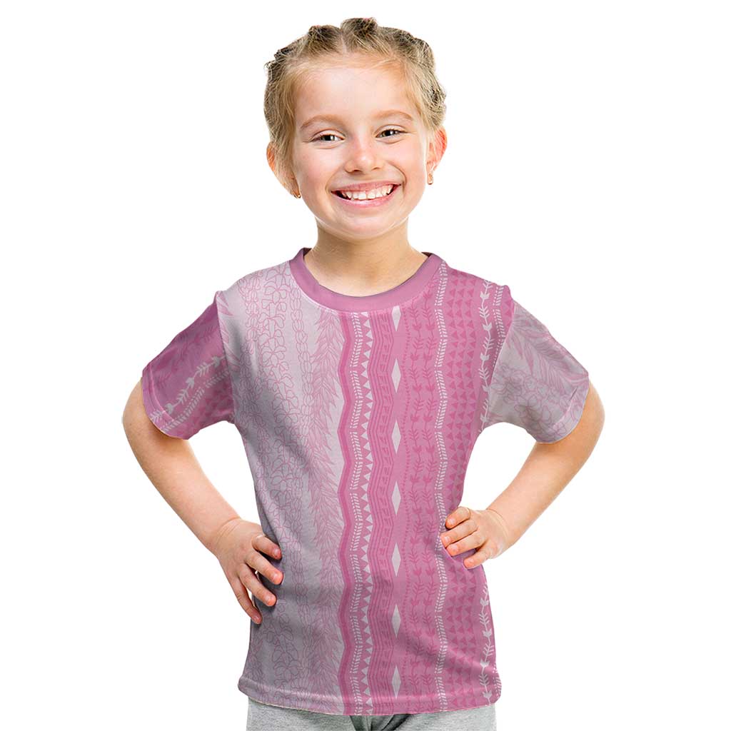 Vintage Pink Hawaiian Traditional Kapa Mix Flowers Lei Kid T Shirt
