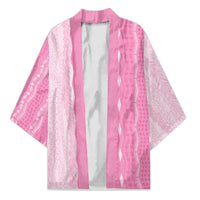 Vintage Pink Hawaiian Traditional Kapa Mix Flowers Lei Kimono