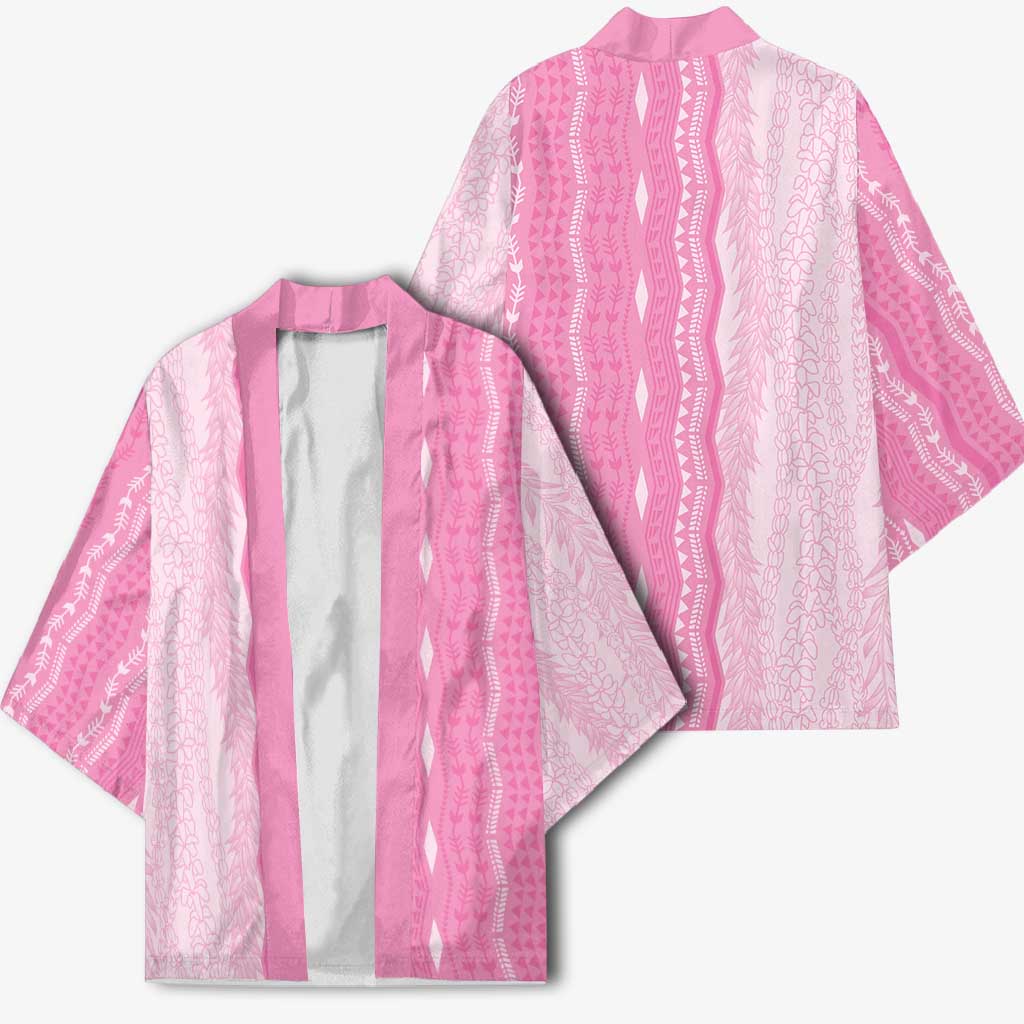 Vintage Pink Hawaiian Traditional Kapa Mix Flowers Lei Kimono