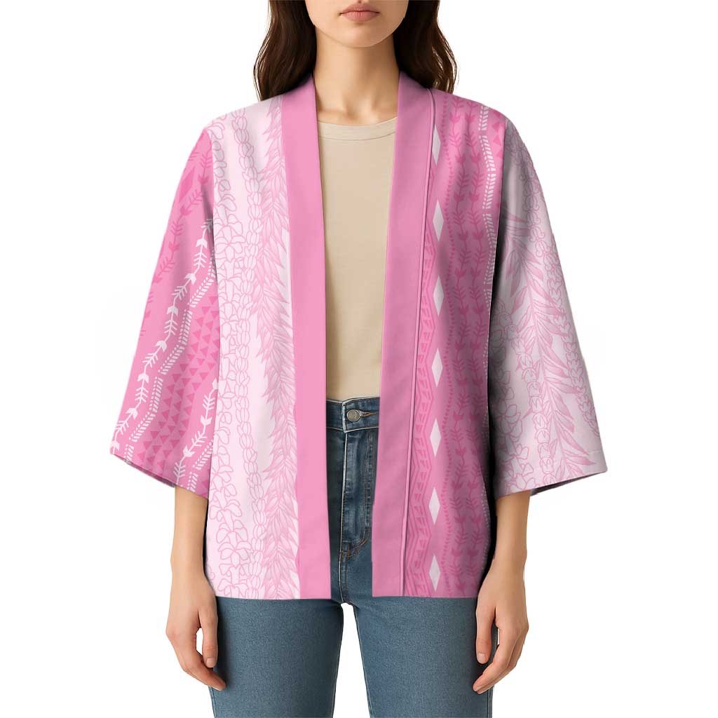 Vintage Pink Hawaiian Traditional Kapa Mix Flowers Lei Kimono