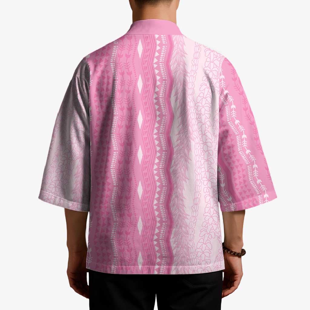 Vintage Pink Hawaiian Traditional Kapa Mix Flowers Lei Kimono