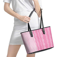 Vintage Pink Hawaiian Traditional Kapa Mix Flowers Lei Leather Tote Bag