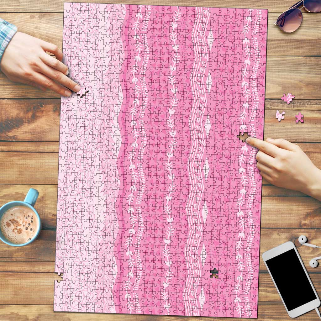 Vintage Pink Hawaiian Traditional Kapa Mix Flowers Lei Puzzle