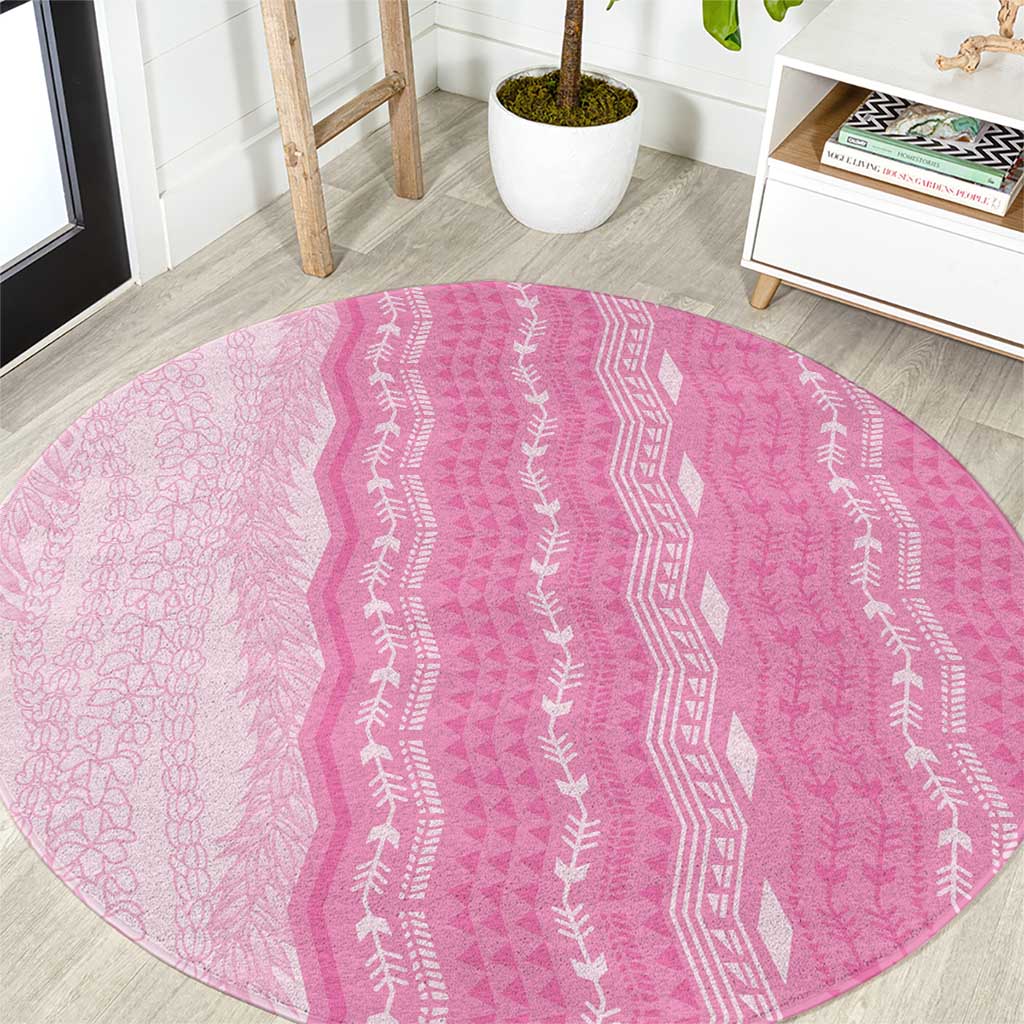 Vintage Pink Hawaiian Traditional Kapa Mix Flowers Lei Round Carpet