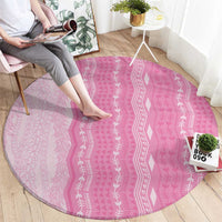 Vintage Pink Hawaiian Traditional Kapa Mix Flowers Lei Round Carpet