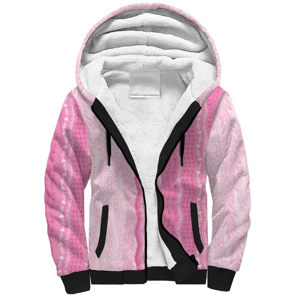Vintage Pink Hawaiian Traditional Kapa Mix Flowers Lei Sherpa Hoodie