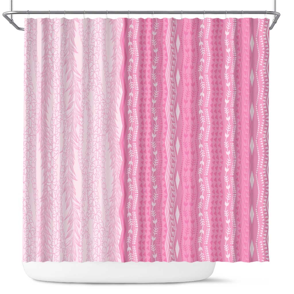 Vintage Pink Hawaiian Traditional Kapa Mix Flowers Lei Shower Curtain