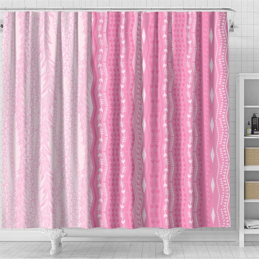 Vintage Pink Hawaiian Traditional Kapa Mix Flowers Lei Shower Curtain