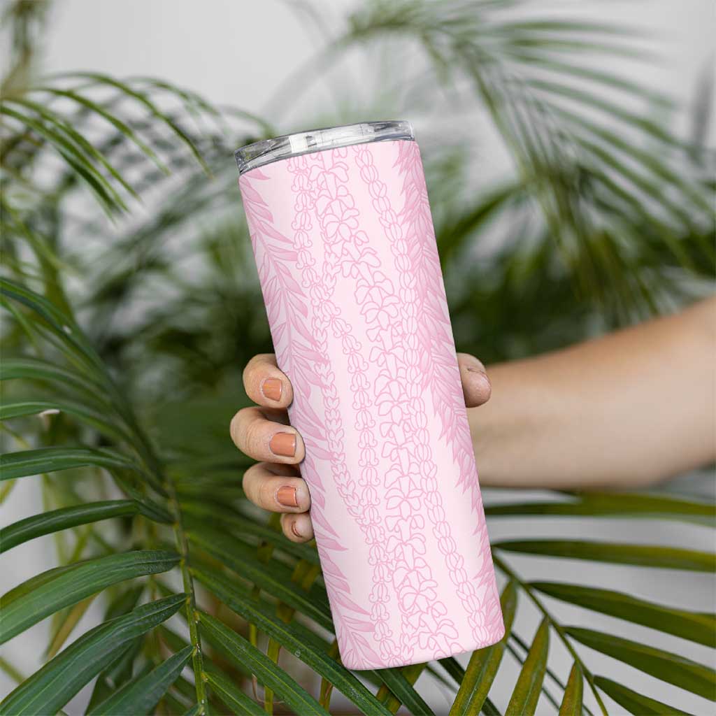 Vintage Pink Hawaiian Traditional Kapa Mix Flowers Lei Skinny Tumbler