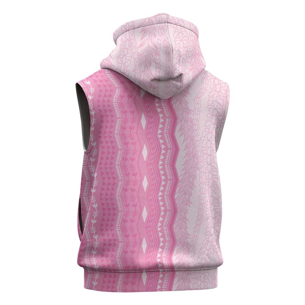 Vintage Pink Hawaiian Traditional Kapa Mix Flowers Lei Sleeveless Zip Hoodie