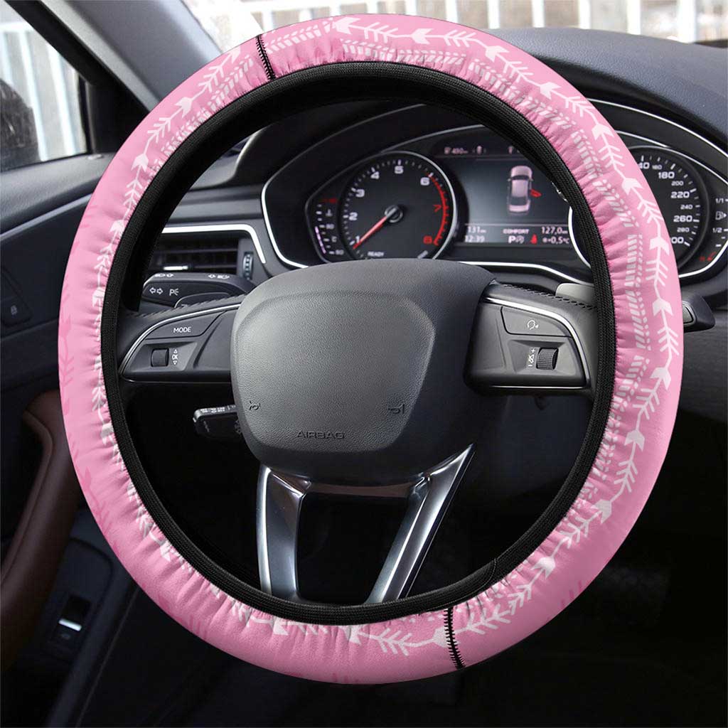 Vintage Pink Hawaiian Traditional Kapa Mix Flowers Lei Steering Wheel Cover