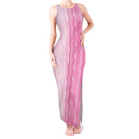 Vintage Pink Hawaiian Traditional Kapa Mix Flowers Lei Tank Maxi Dress