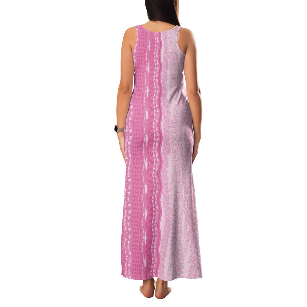 Vintage Pink Hawaiian Traditional Kapa Mix Flowers Lei Tank Maxi Dress