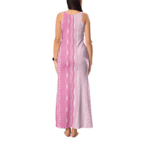 Vintage Pink Hawaiian Traditional Kapa Mix Flowers Lei Tank Maxi Dress