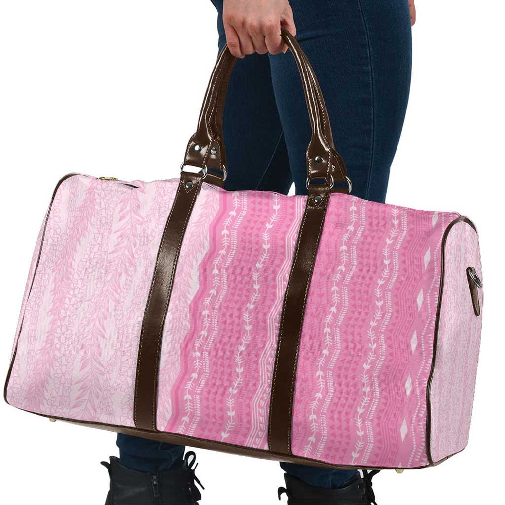 Vintage Pink Hawaiian Traditional Kapa Mix Flowers Lei Travel Bag