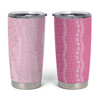 Vintage Pink Hawaiian Traditional Kapa Mix Flowers Lei Tumbler Cup