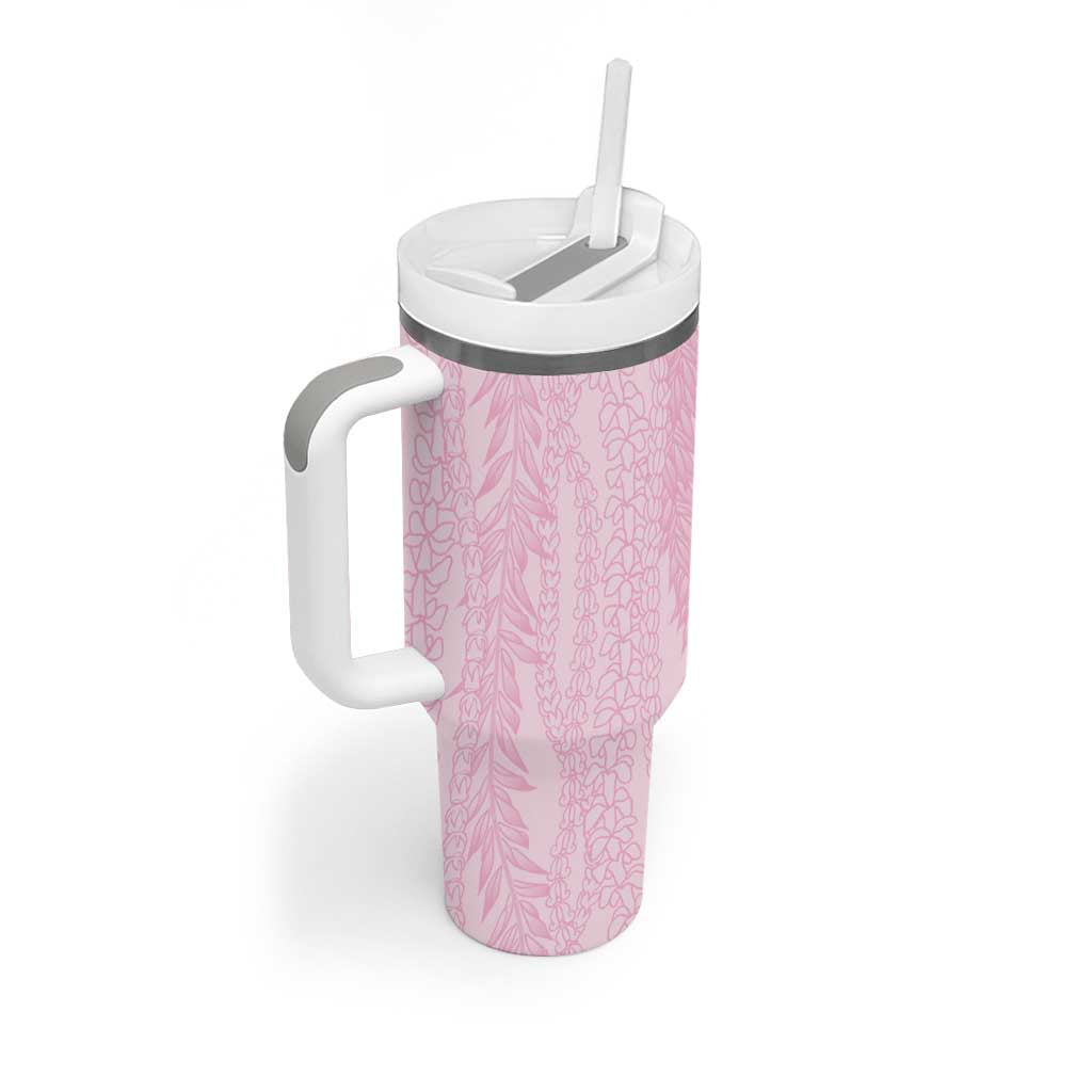 Vintage Pink Hawaiian Traditional Kapa Mix Flowers Lei Tumbler With Handle