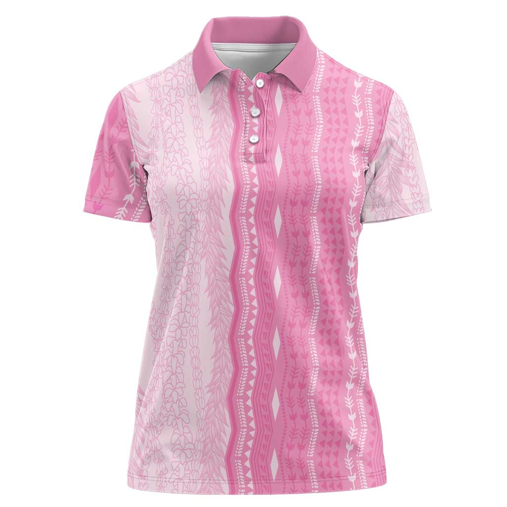 Vintage Pink Hawaiian Traditional Kapa Mix Flowers Lei Women Polo Shirt