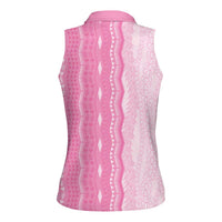 Vintage Pink Hawaiian Traditional Kapa Mix Flowers Lei Women Sleeveless Polo Shirt LT7 - Polynesian Pride