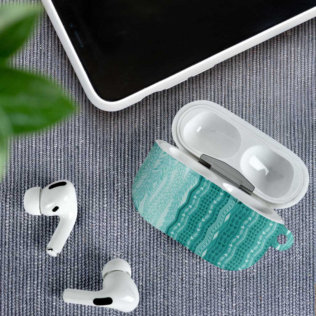 Vintage Teal Hawaiian Traditional Kapa Mix Flowers Lei AirPods Case