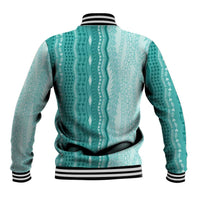 Vintage Teal Hawaiian Traditional Kapa Mix Flowers Lei Baseball Jacket