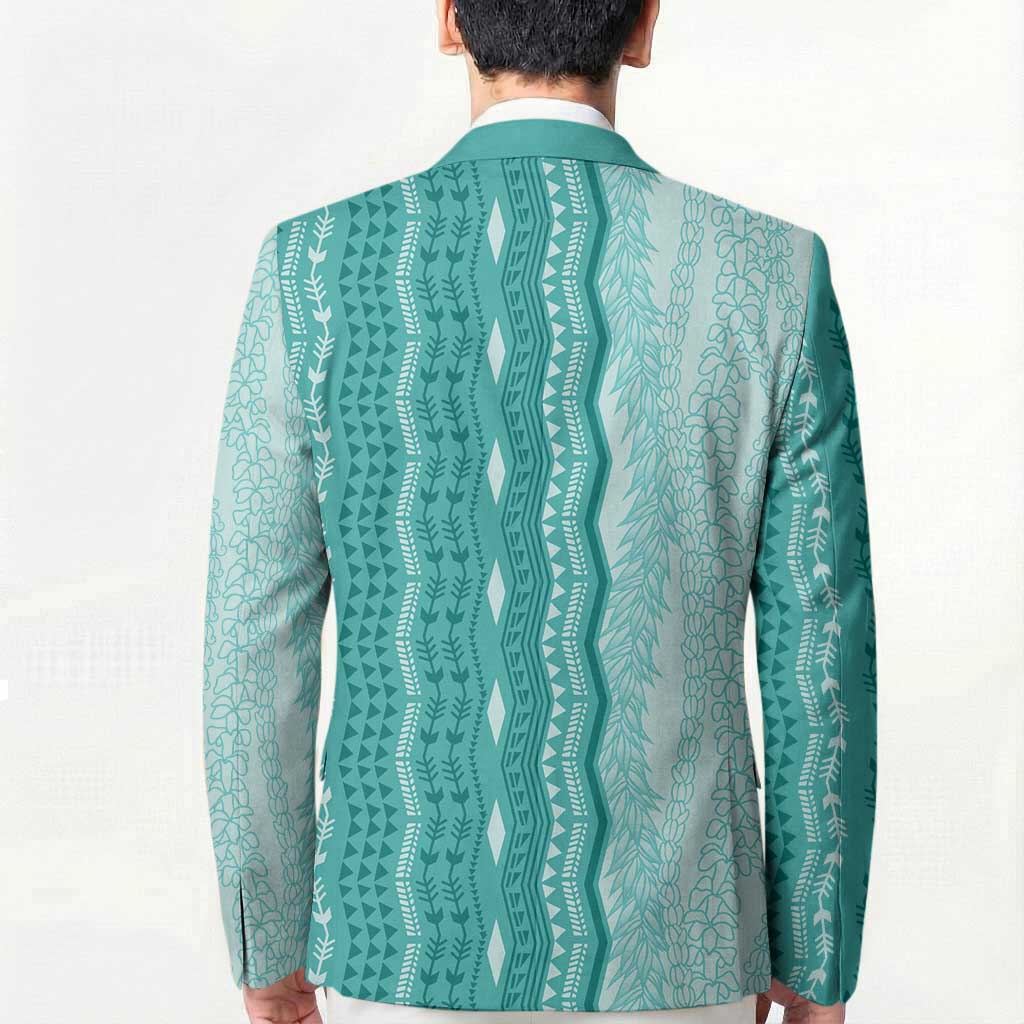 Vintage Teal Hawaiian Traditional Kapa Mix Flowers Lei Blazer