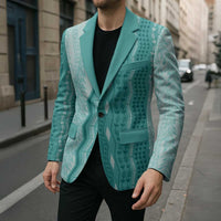 Vintage Teal Hawaiian Traditional Kapa Mix Flowers Lei Blazer