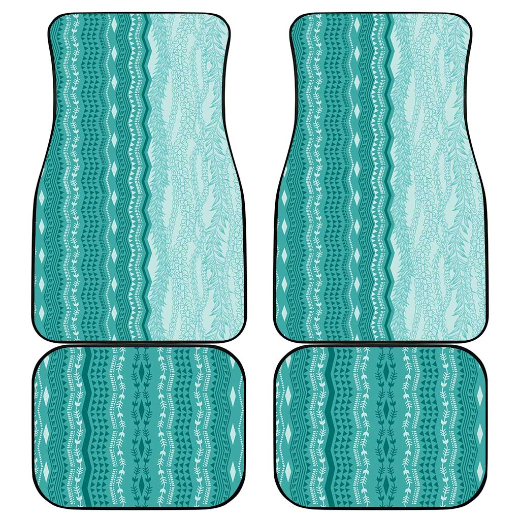Vintage Teal Hawaiian Traditional Kapa Mix Flowers Lei Car Mats