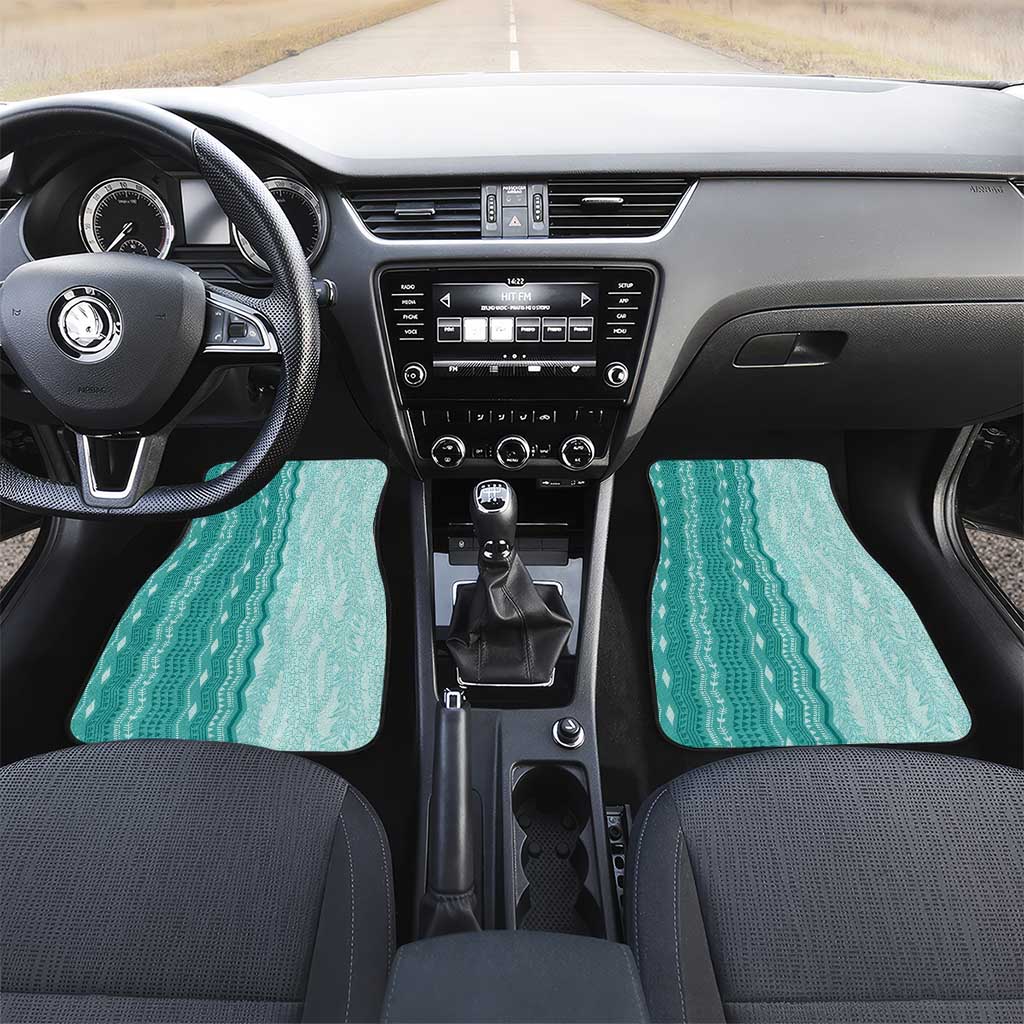 Vintage Teal Hawaiian Traditional Kapa Mix Flowers Lei Car Mats