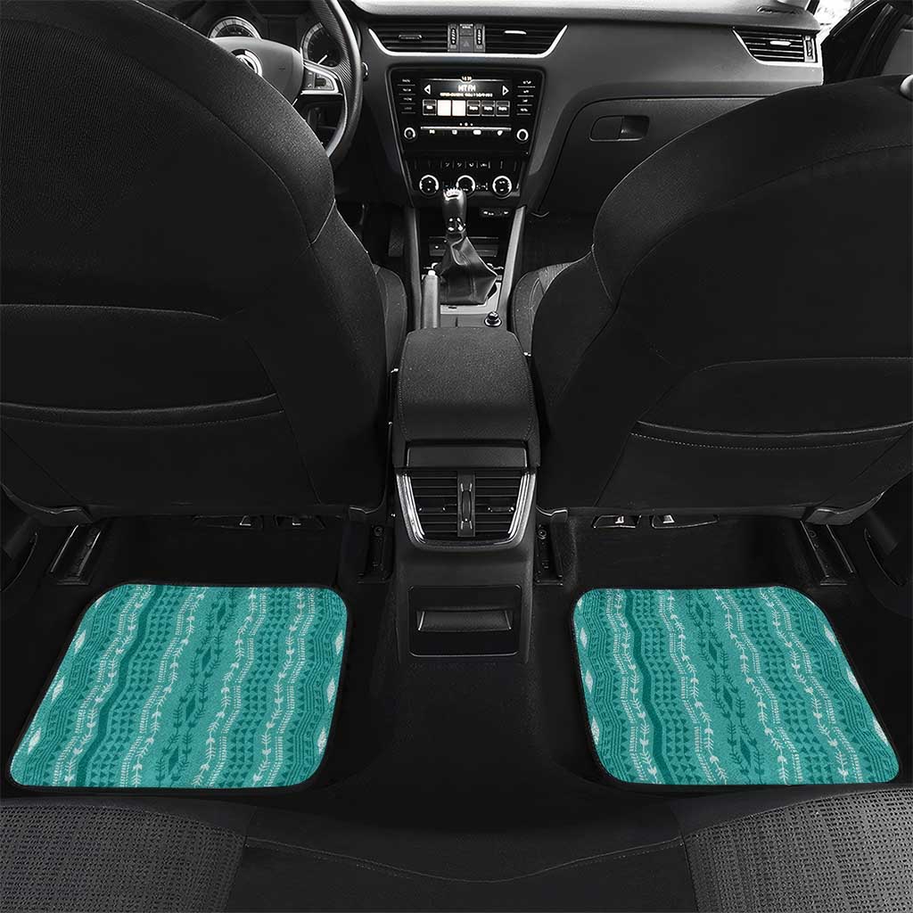 Vintage Teal Hawaiian Traditional Kapa Mix Flowers Lei Car Mats