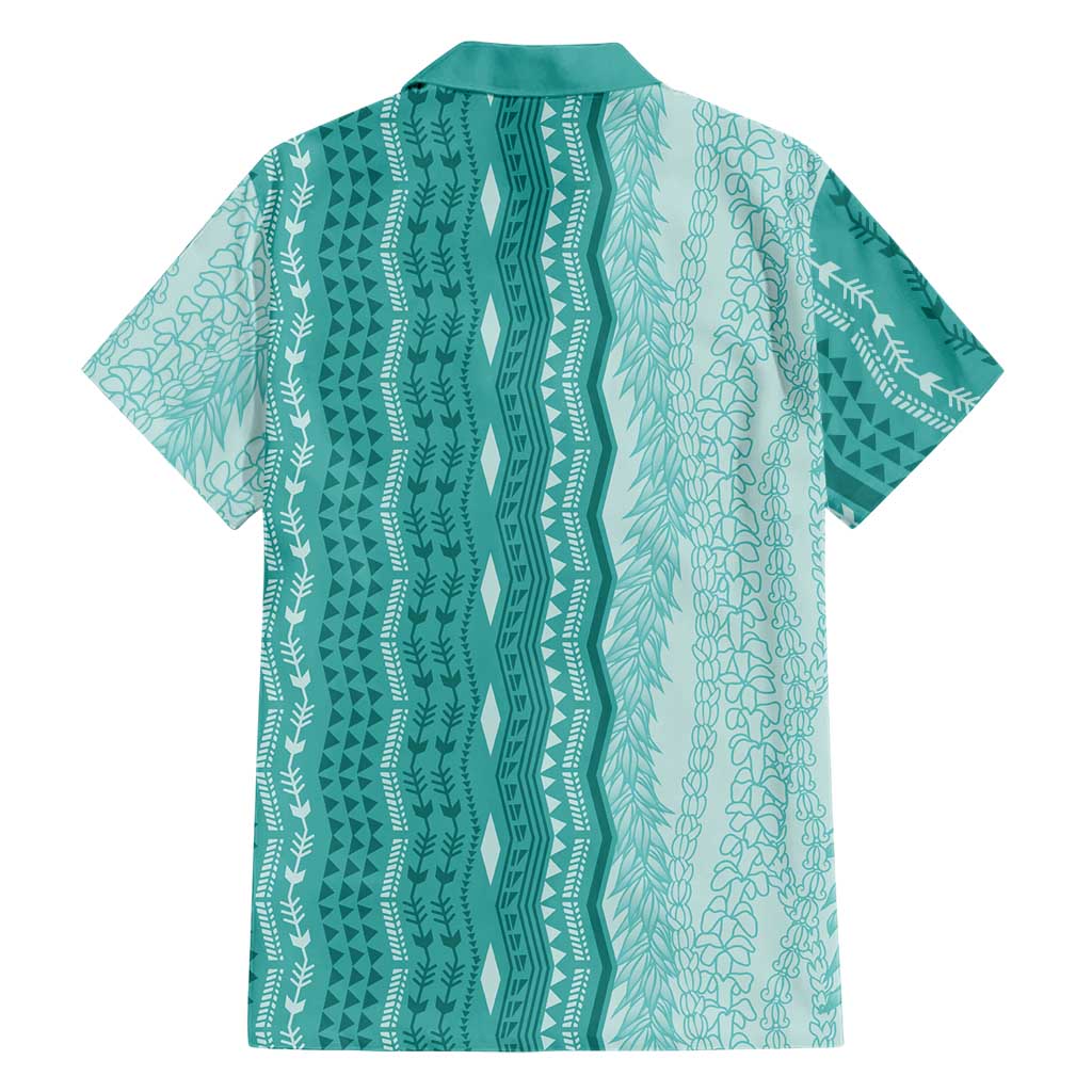Vintage Teal Hawaiian Traditional Kapa Mix Flowers Lei Family Matching Mermaid Dress and Hawaiian Shirt LT7 - Polynesian Pride