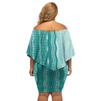 Vintage Teal Hawaiian Traditional Kapa Mix Flowers Lei Family Matching Off Shoulder Short Dress and Hawaiian Shirt LT7 - Polynesian Pride