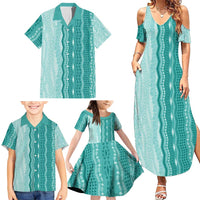 Vintage Teal Hawaiian Traditional Kapa Mix Flowers Lei Family Matching Summer Maxi Dress and Hawaiian Shirt LT7 - Polynesian Pride