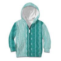 Vintage Teal Hawaiian Traditional Kapa Mix Flowers Lei Kid Hoodie