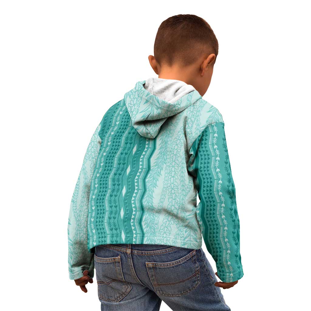 Vintage Teal Hawaiian Traditional Kapa Mix Flowers Lei Kid Hoodie