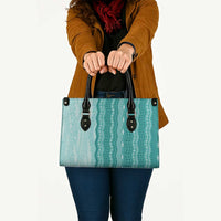 Vintage Teal Hawaiian Traditional Kapa Mix Flowers Lei Leather Bag