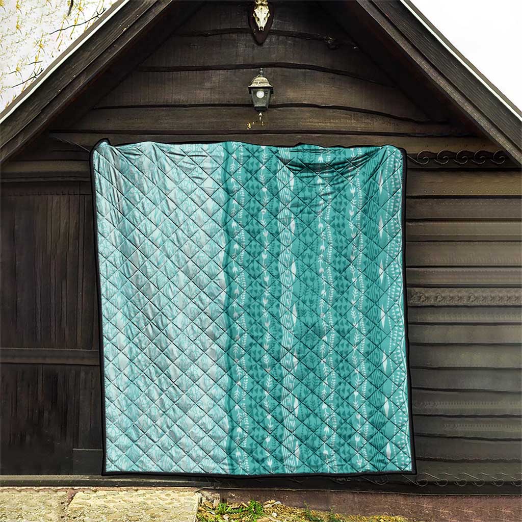 Vintage Teal Hawaiian Traditional Kapa Mix Flowers Lei Quilt