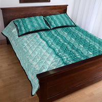 Vintage Teal Hawaiian Traditional Kapa Mix Flowers Lei Quilt Bed Set