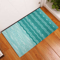 Vintage Teal Hawaiian Traditional Kapa Mix Flowers Lei Rubber Doormat