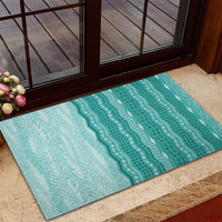 Vintage Teal Hawaiian Traditional Kapa Mix Flowers Lei Rubber Doormat