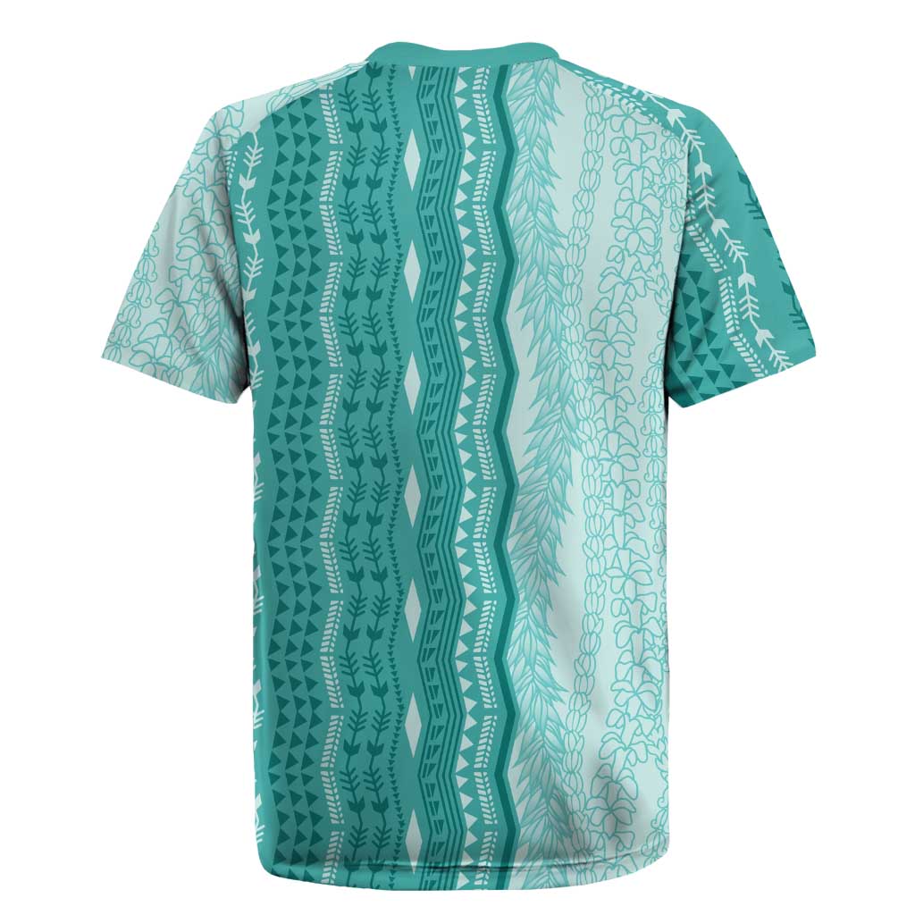 Vintage Teal Hawaiian Traditional Kapa Mix Flowers Lei Rugby Jersey
