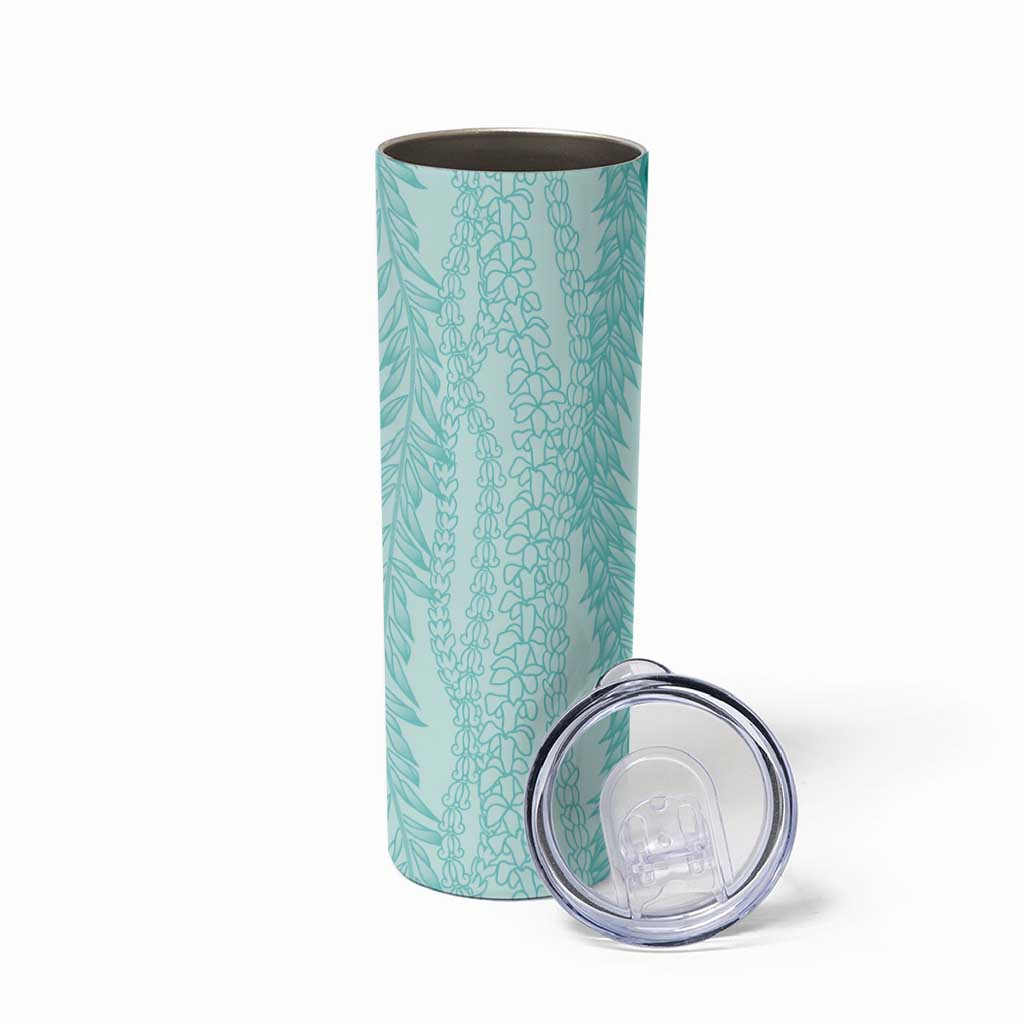 Vintage Teal Hawaiian Traditional Kapa Mix Flowers Lei Skinny Tumbler