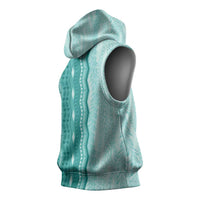 Vintage Teal Hawaiian Traditional Kapa Mix Flowers Lei Sleeveless Hoodie